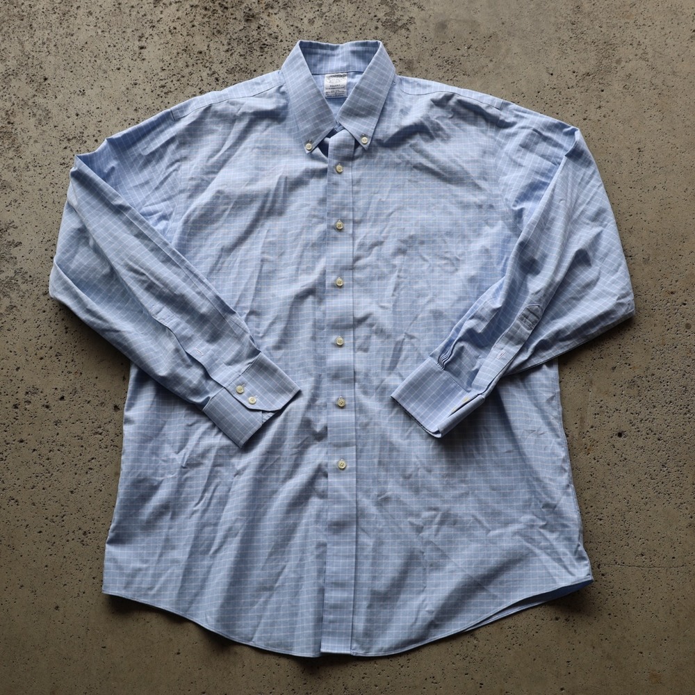 Brooks Brothers Regent Non-Iron Supima Button Down Shirt Blue Check Size 17-35